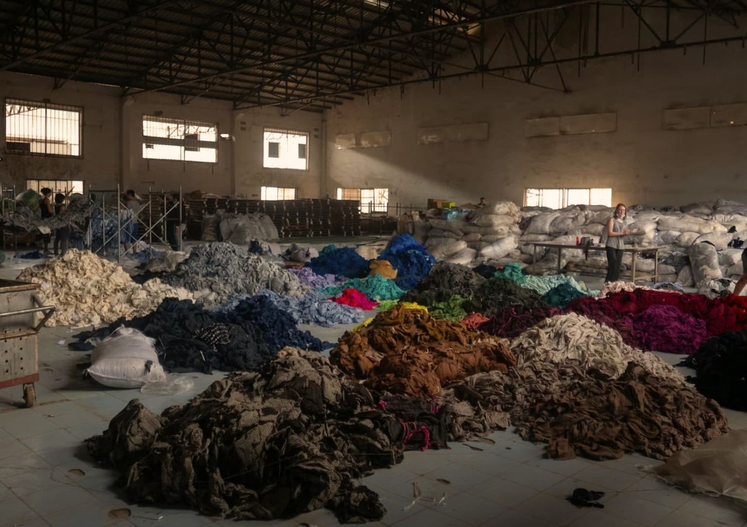 Warehouse filled with textile waste